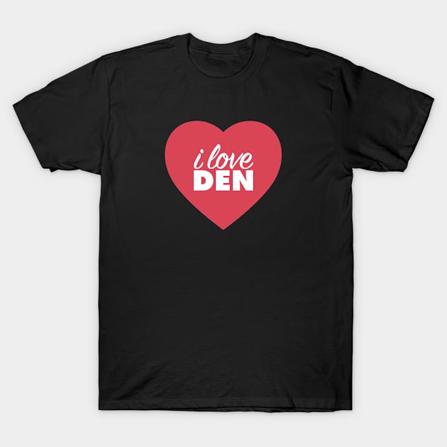 I Love DEN (Denver Airport Code) In Red Heart T-Shirt by modeoftravel